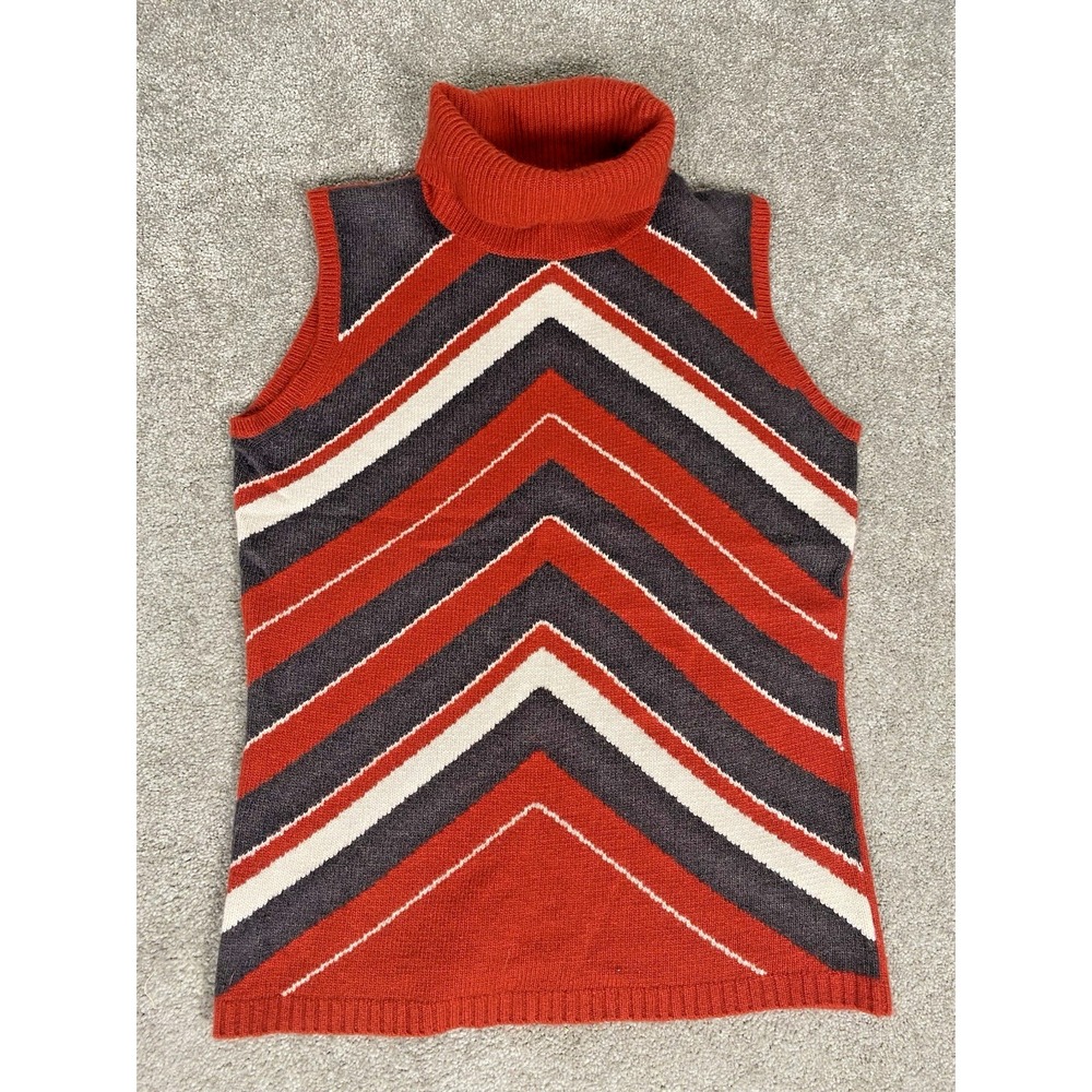 ICB Knit Vest Turtle Neck Chevron Wool  Womens Large Sleeveless NWT